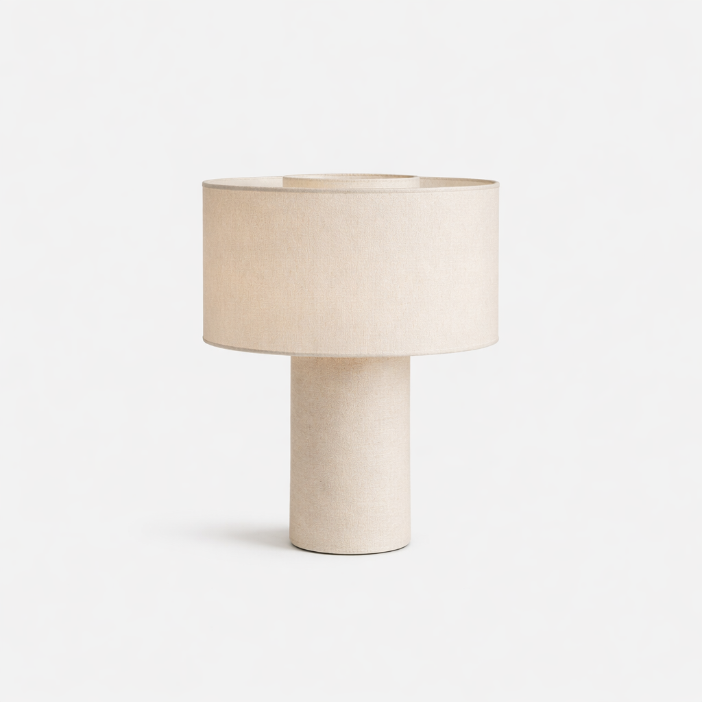 Cream Table Lamp with Metal Base