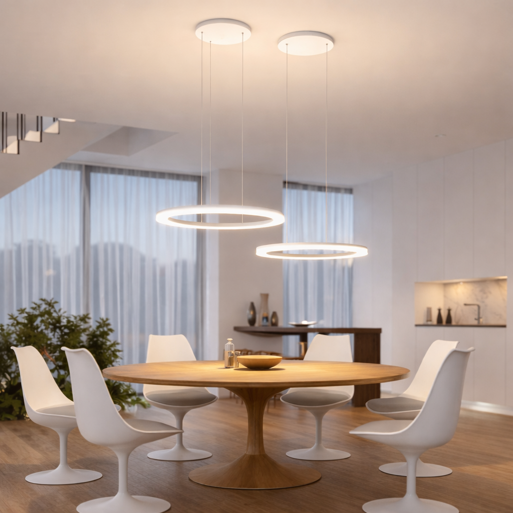 Round LED Pendant Light Dimmable Color Temperature Adjustable Black