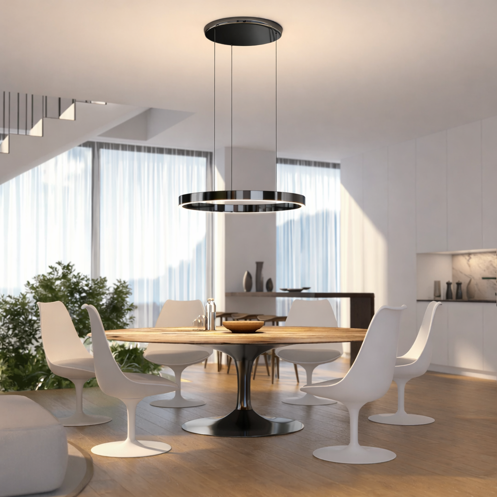 Round LED Pendant Light Dimmable Color Temperature Adjustable Black