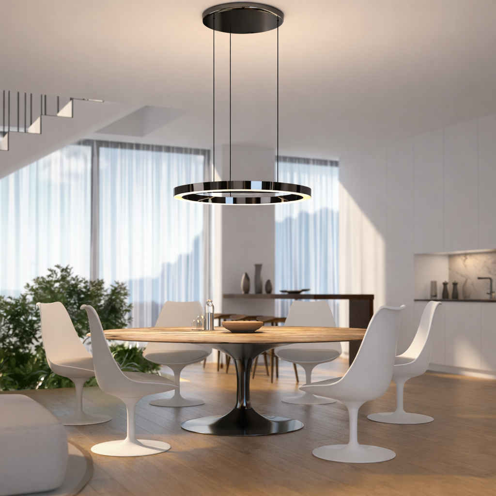 Round LED Pendant Light Dimmable Color Temperature Adjustable Black