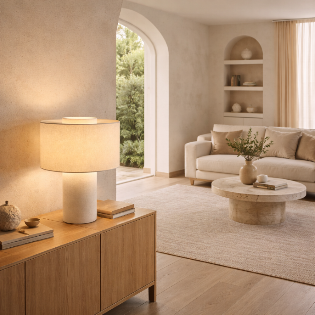 Cream Table Lamp with Metal Base