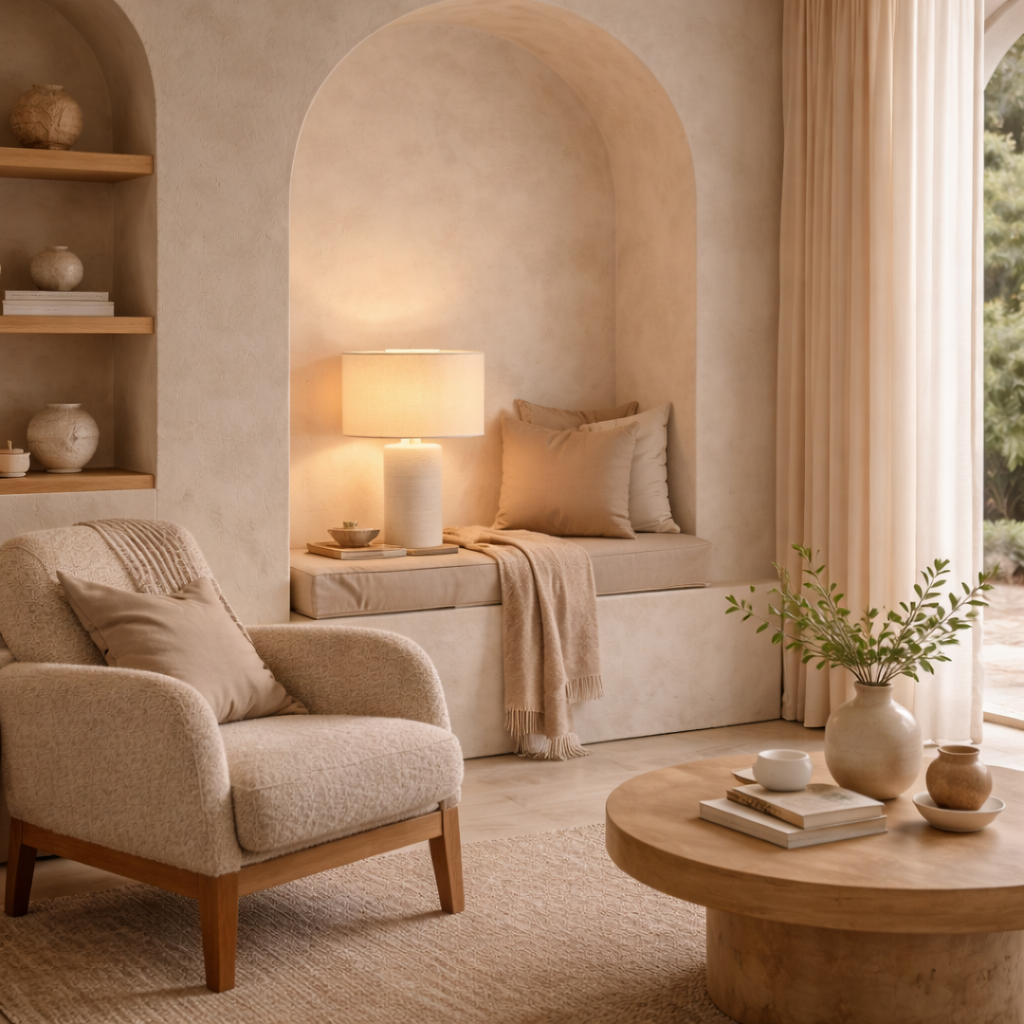 Cream Table Lamp Modern Metal Base