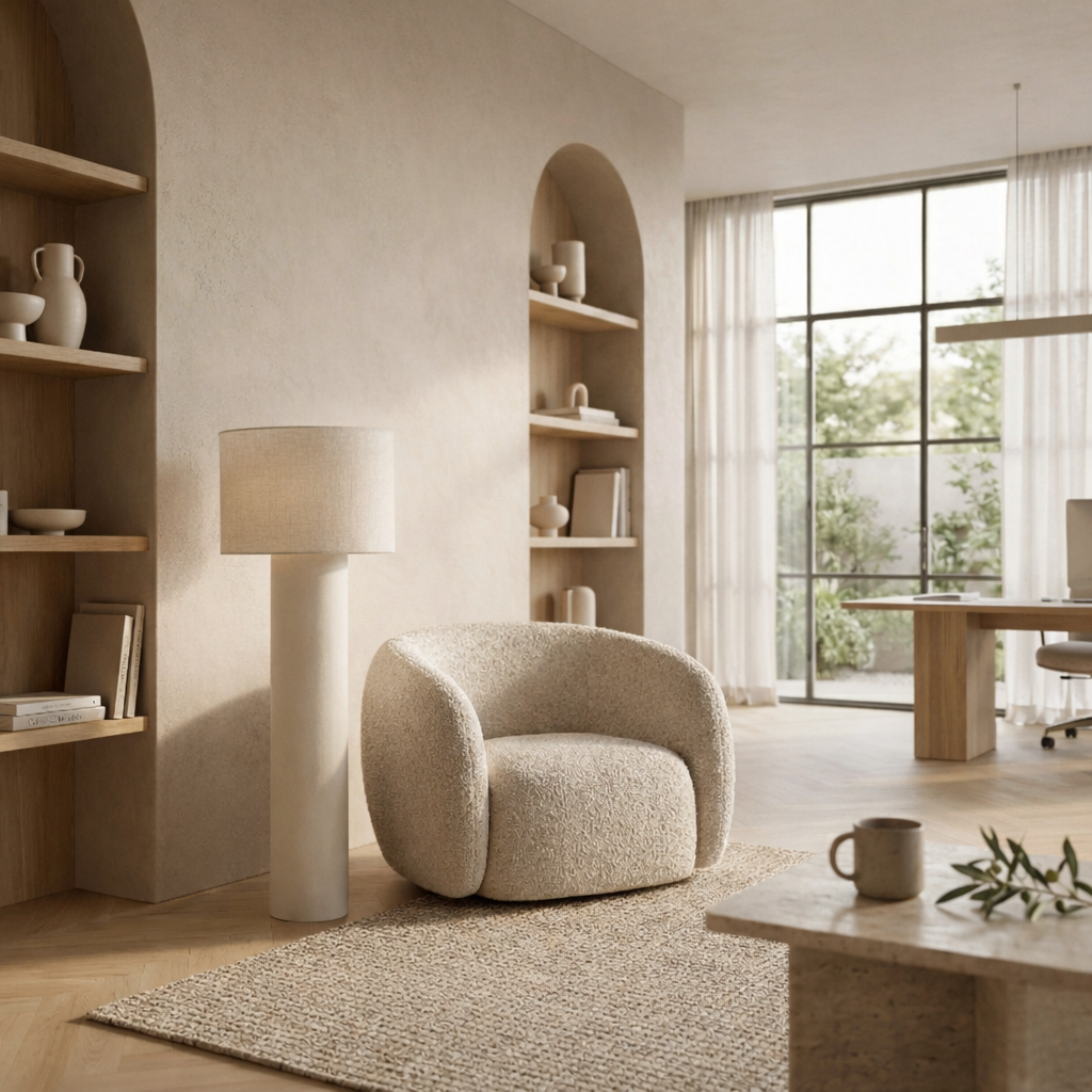 Cream Floor Lamp Modern Metal Design