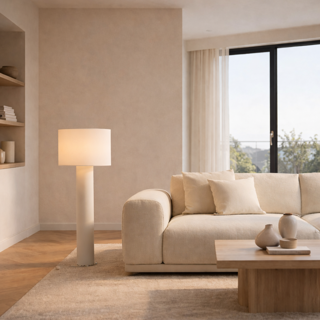 Cream Floor Lamp Modern Metal Design