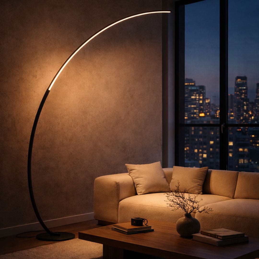 Floor Lamp Black LED Arc Design