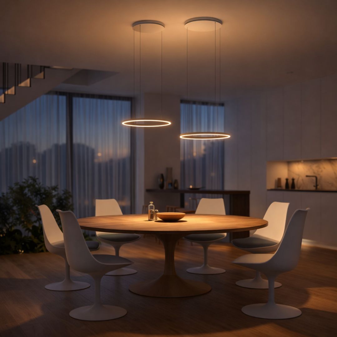 Round LED Pendant Light Dimmable Color Temperature Adjustable Black