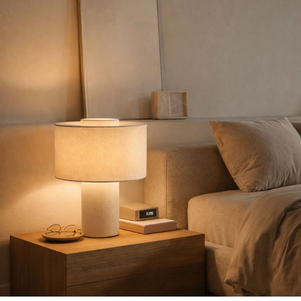 Cream Table Lamp with Metal Base