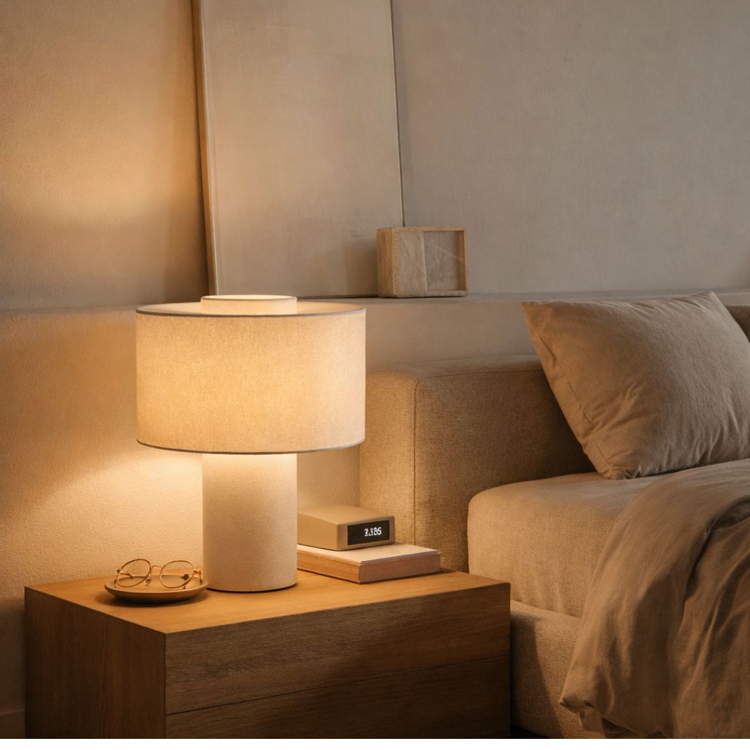 Cream Table Lamp Modern Metal Base