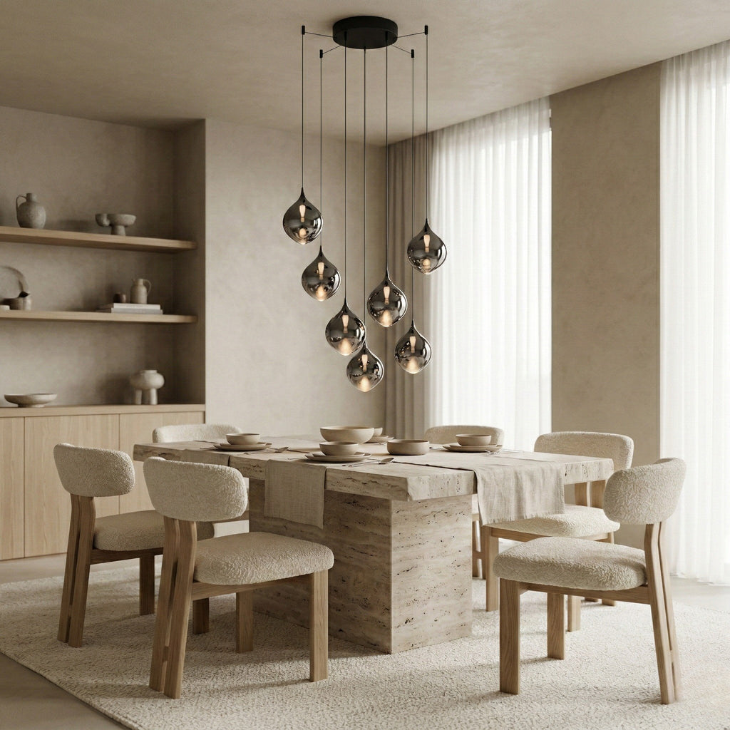 Six-Light Mouth-Blown Glass Pendant Chandelier