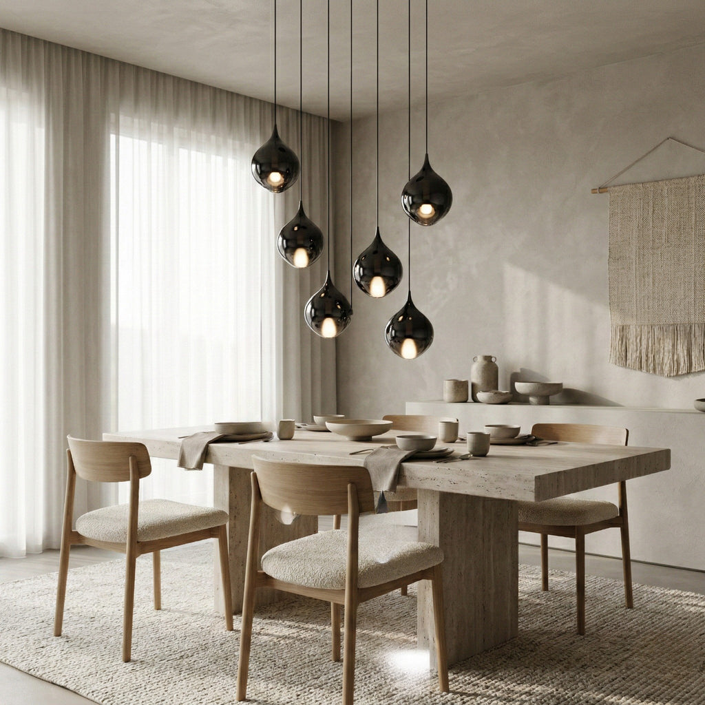 Six-Light Mouth-Blown Glass Pendant Chandelier