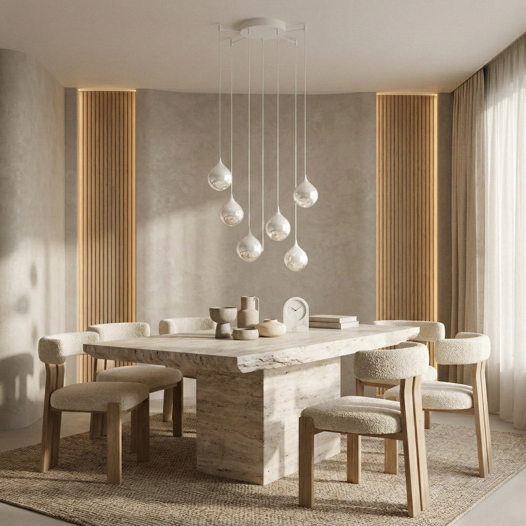 Six-Light Mouth-Blown Glass Pendant Chandelier