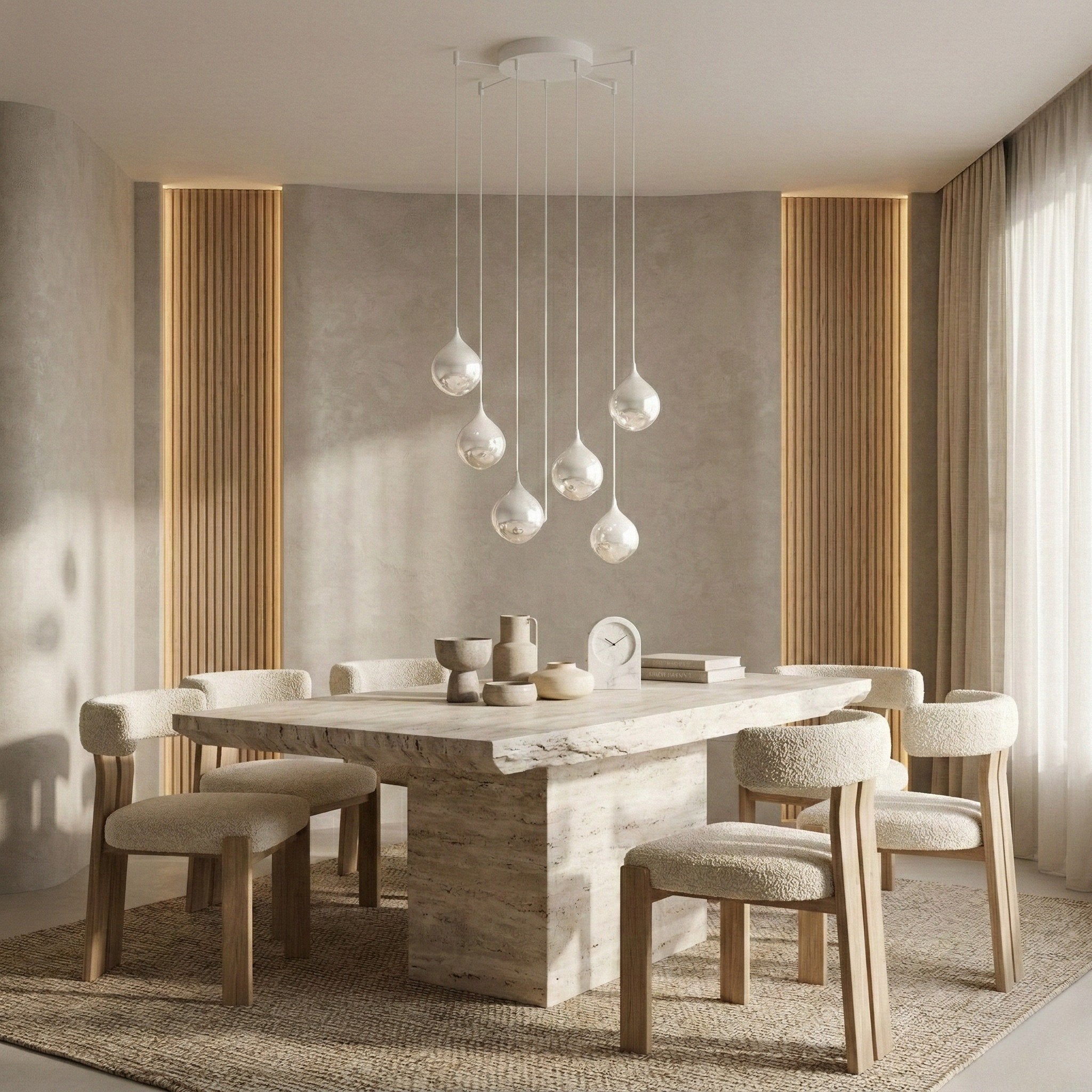 Six-Light Mouth-Blown Glass Pendant Chandelier