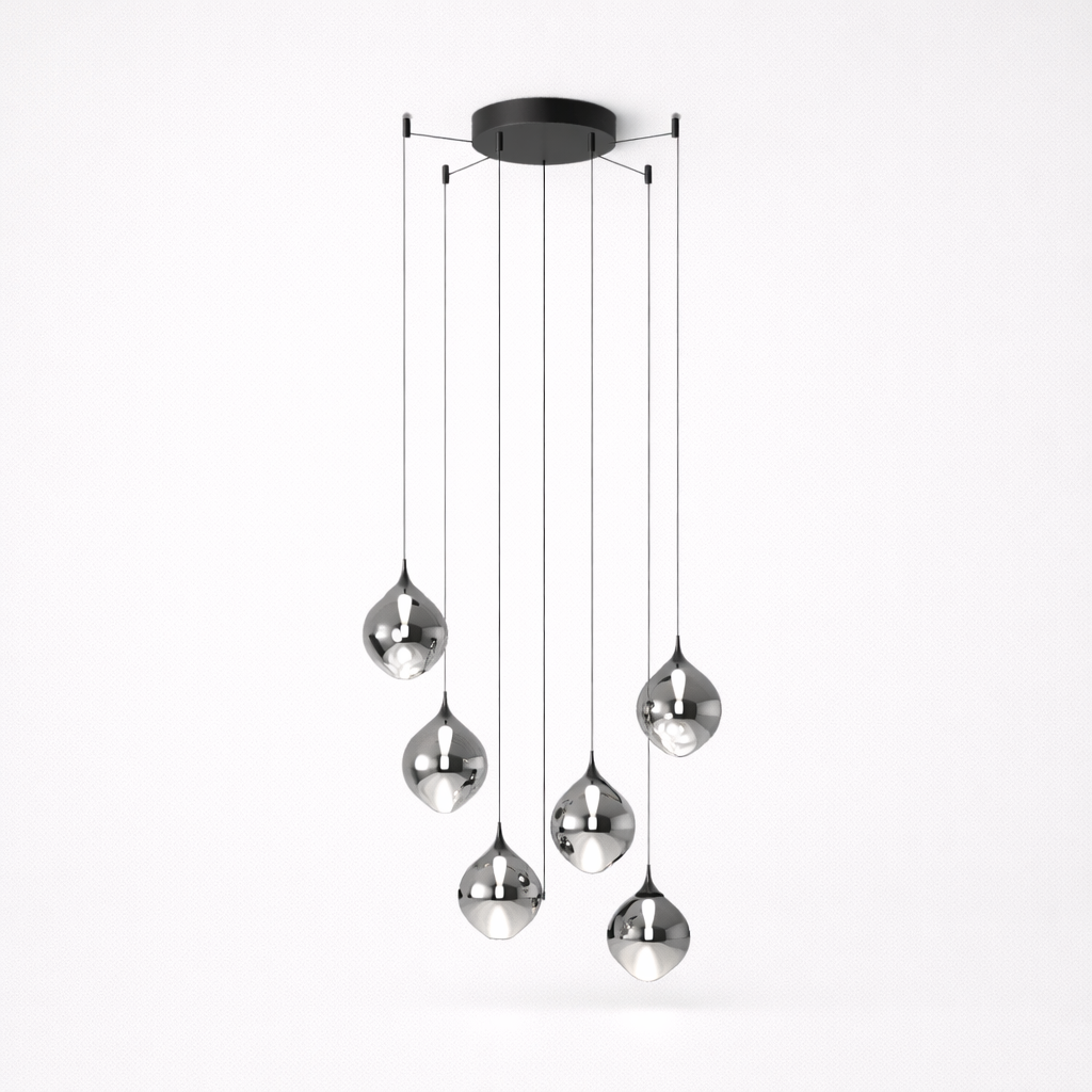 Six-Light Mouth-Blown Glass Pendant Chandelier