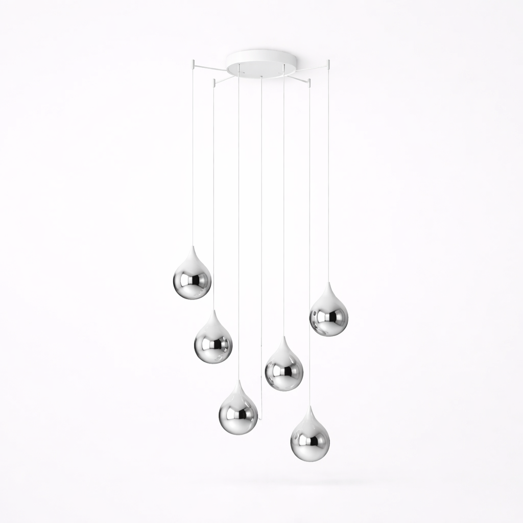 Six-Light Mouth-Blown Glass Pendant Chandelier