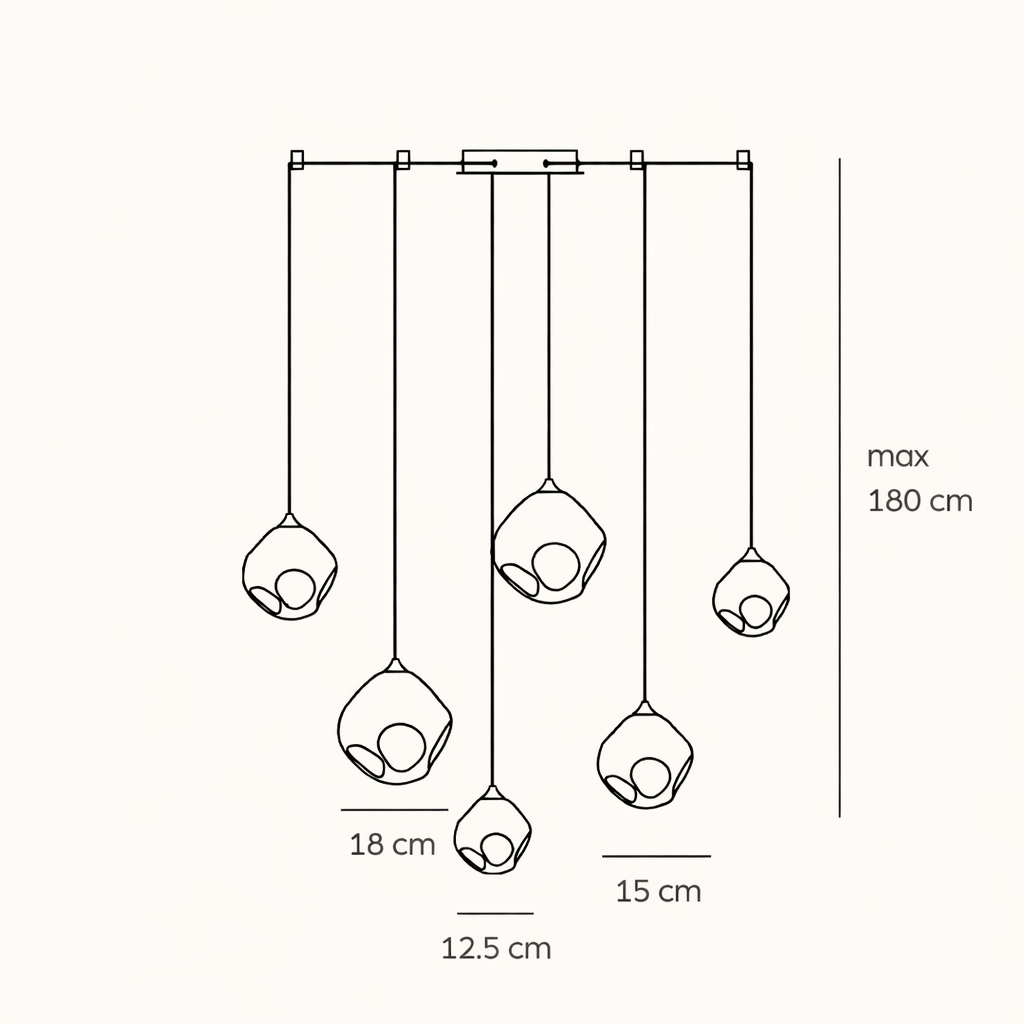 Six-Light Mouth-Blown Glass Pendant Chandelier